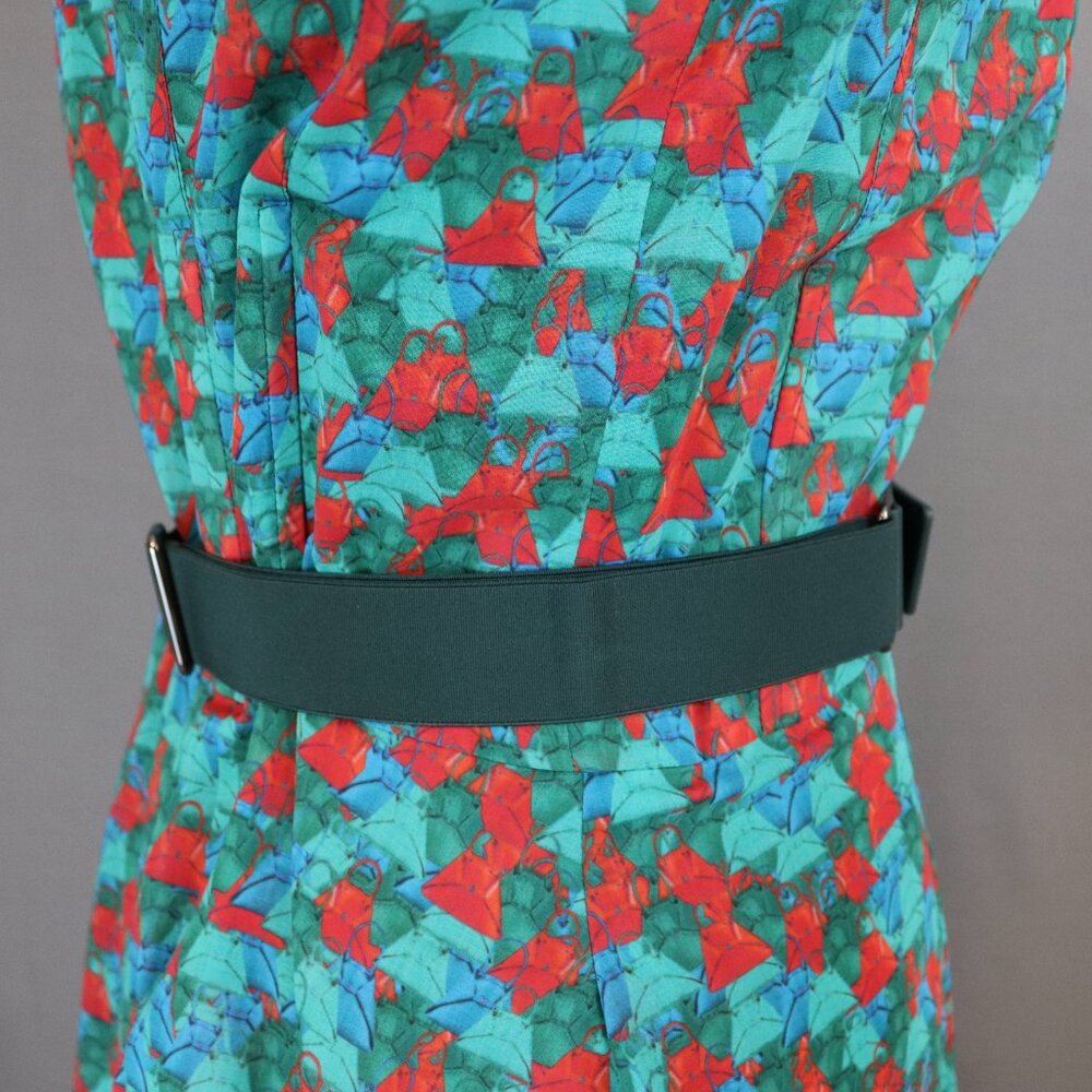 Akris Size 85 Green Leather and Elastic Belt with Trapezoid Buckle Sporty-Belt - Picture 11 of 15
